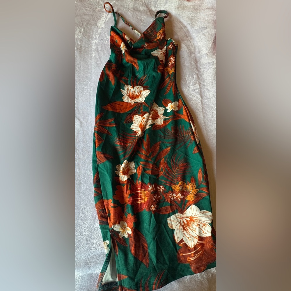 Floral Green and Orange Women's Dress